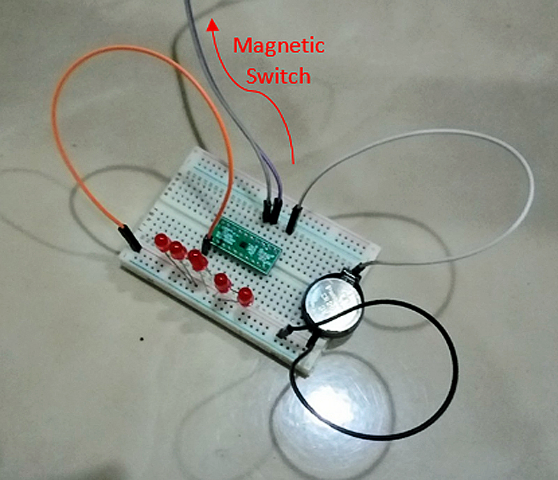 圖8：使用LED進(jìn)行5位輸出的原型電路